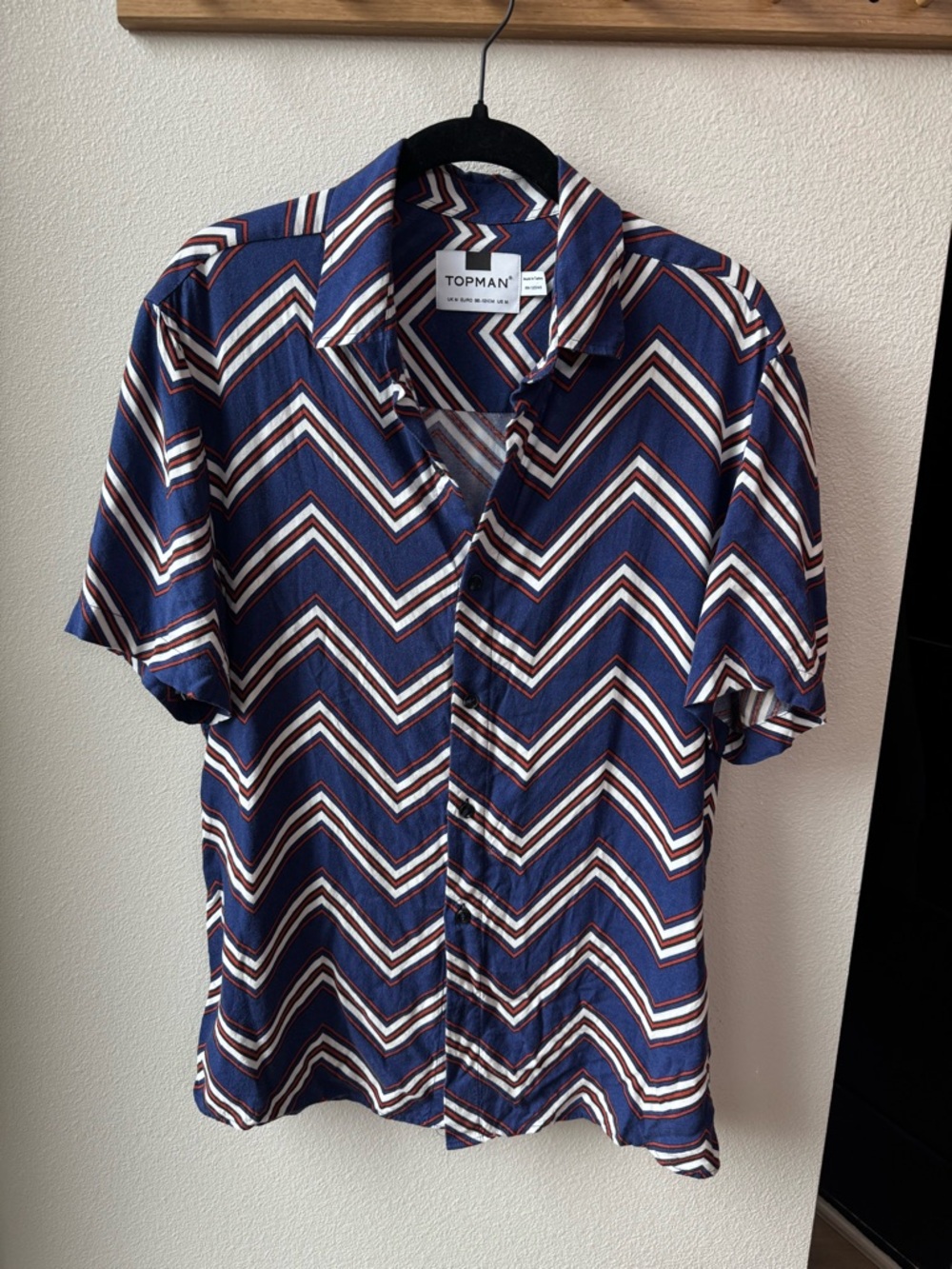Topman Blue Chevron Short-Sleeve Button-Up Shirt Size M